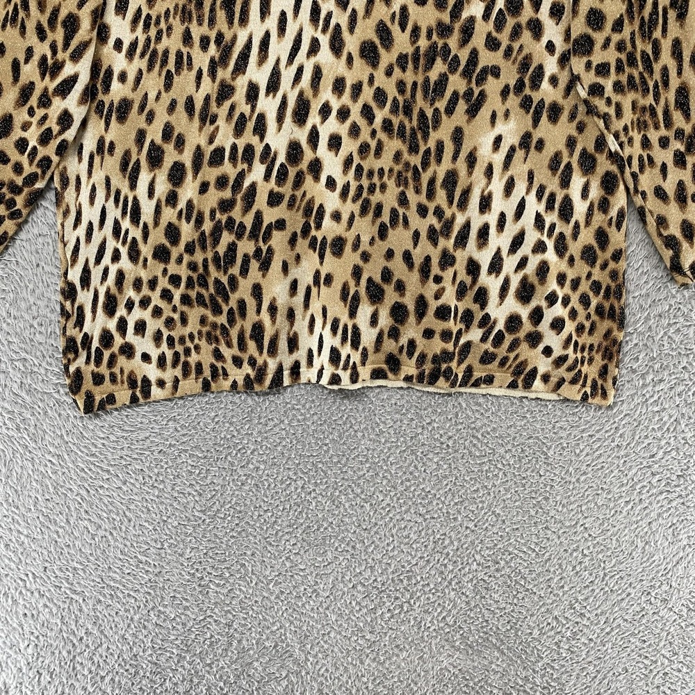 Chicos Sweater Womens 3 / XL Brown Leopard Print Glitter Mock Neck Knit Pullover - Picture 9 of 12